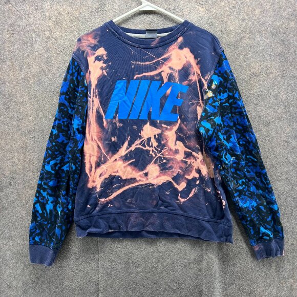 Vintage Nike Pullover Womens Large Blue Navy Crewneck Sweatshirt Fleece Camo - Picture 1 of 11